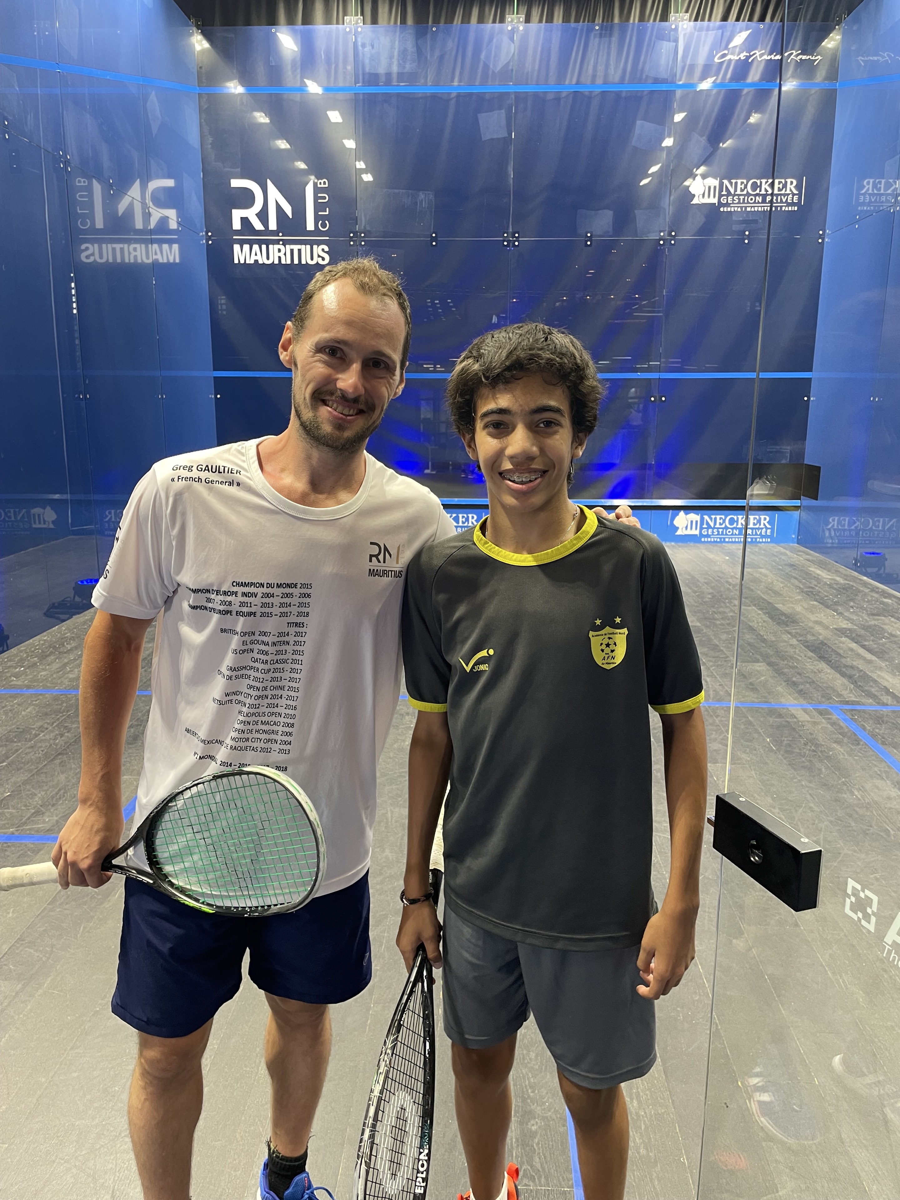 Mathias avec Gregory Gaultier lors d&rsquo;un stage &agrave; Maurice